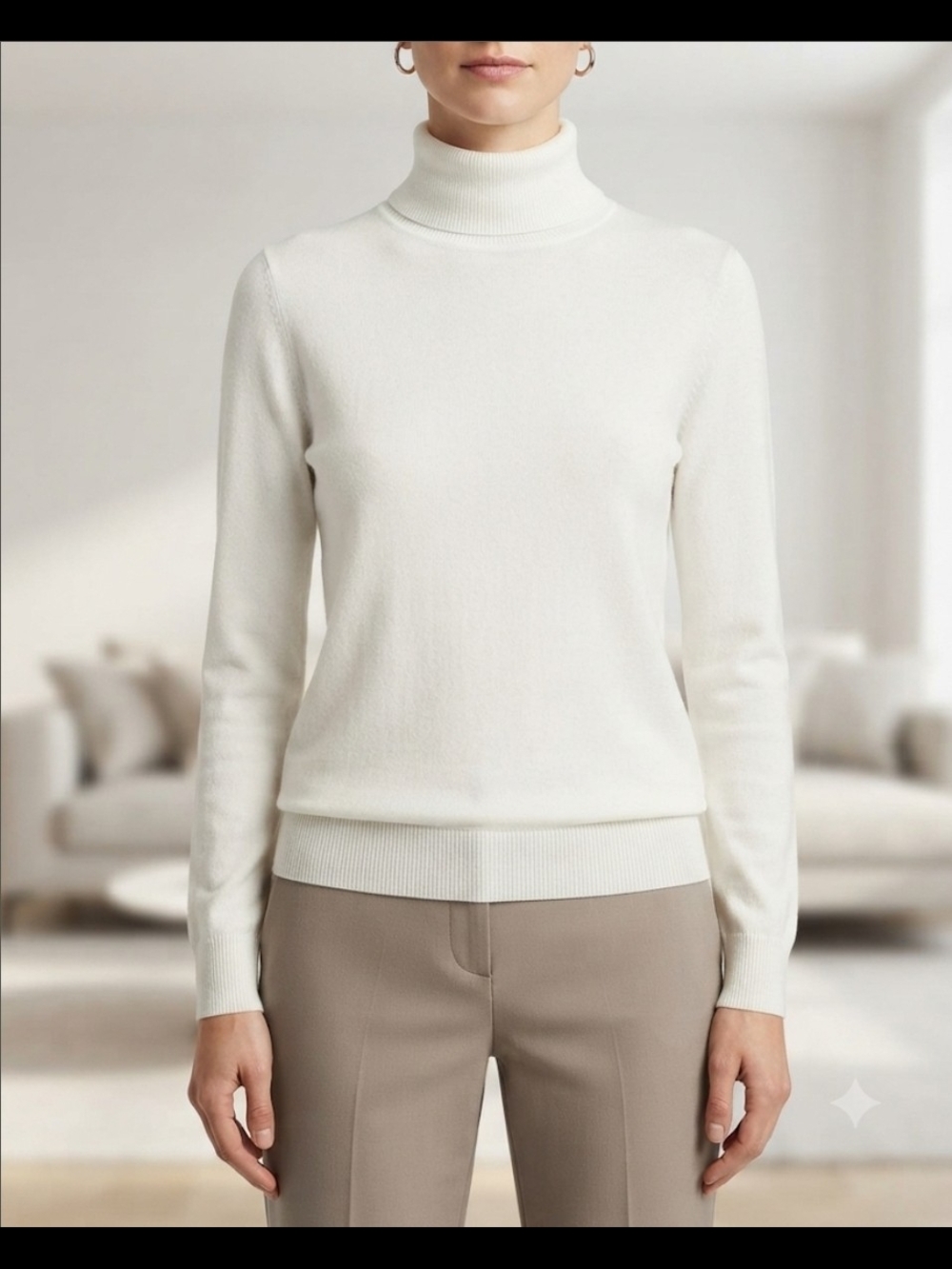 Andrew Marc White Rayon-Blend Turtleneck Sweater - Size L